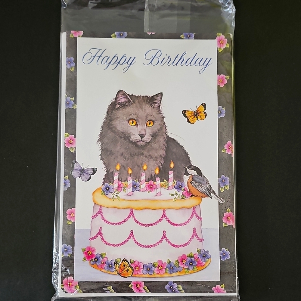 American Greetings Gray and Pink Cat Birthday Card Lot Of 6